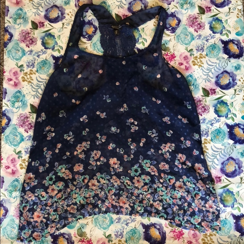 Sheer blue, floral tank top